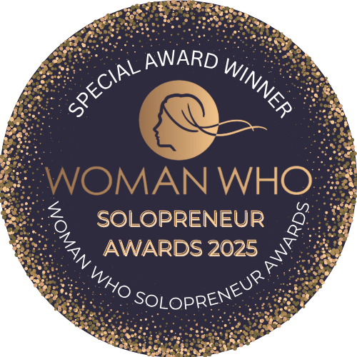 An image with text of the 'Special Award Winner' icon for Woman Who Solopreneur Awards 2025
